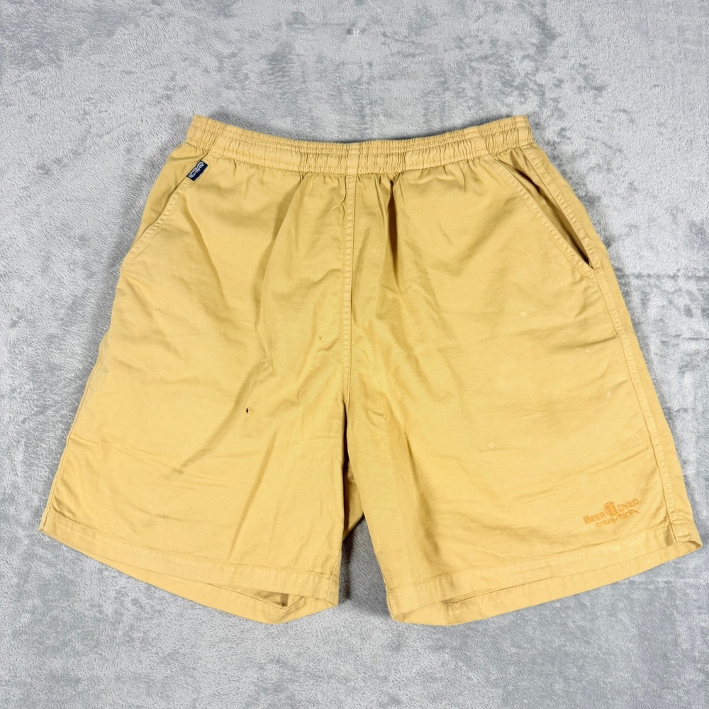 Crazy Shirts Mens L Beer Dyed Shorts Tan Elastic Waist Cotton Twill